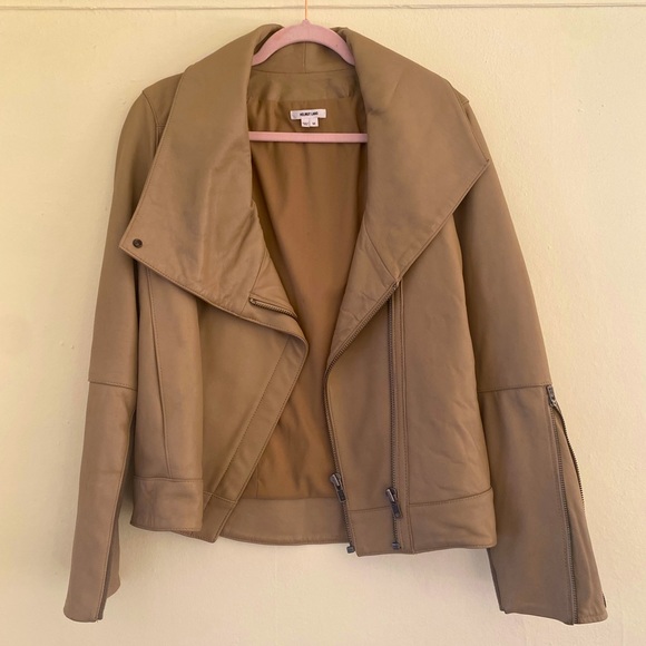 Helmut Lang Tan drape collar leather jacket - Picture 1 of 6